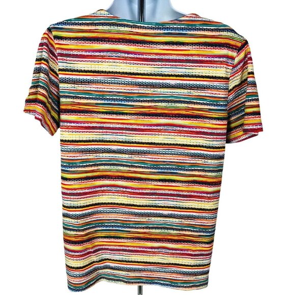 Rafaella Top Size L Large Slit on Short Sleeves Multi Color Stripes Buttons - Picture 3 of 13